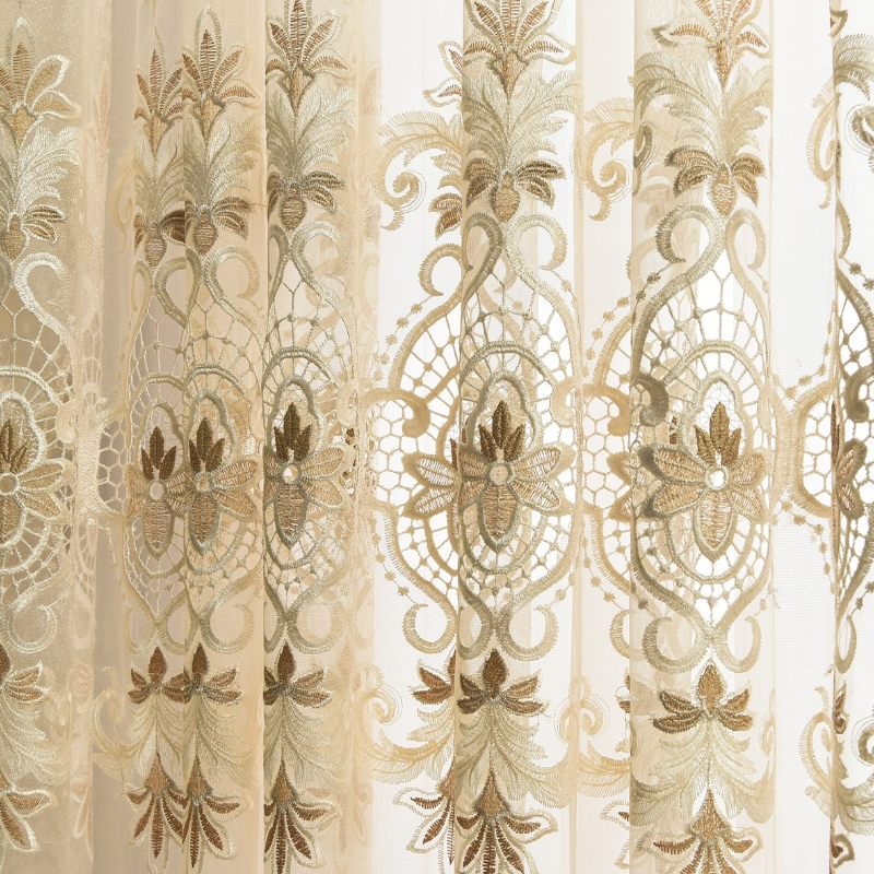 

Beige European Embroidered Tulle Curtains for Bedroom Window Curtains for Living Room Elegant Drapes Home Decor JK152Y
