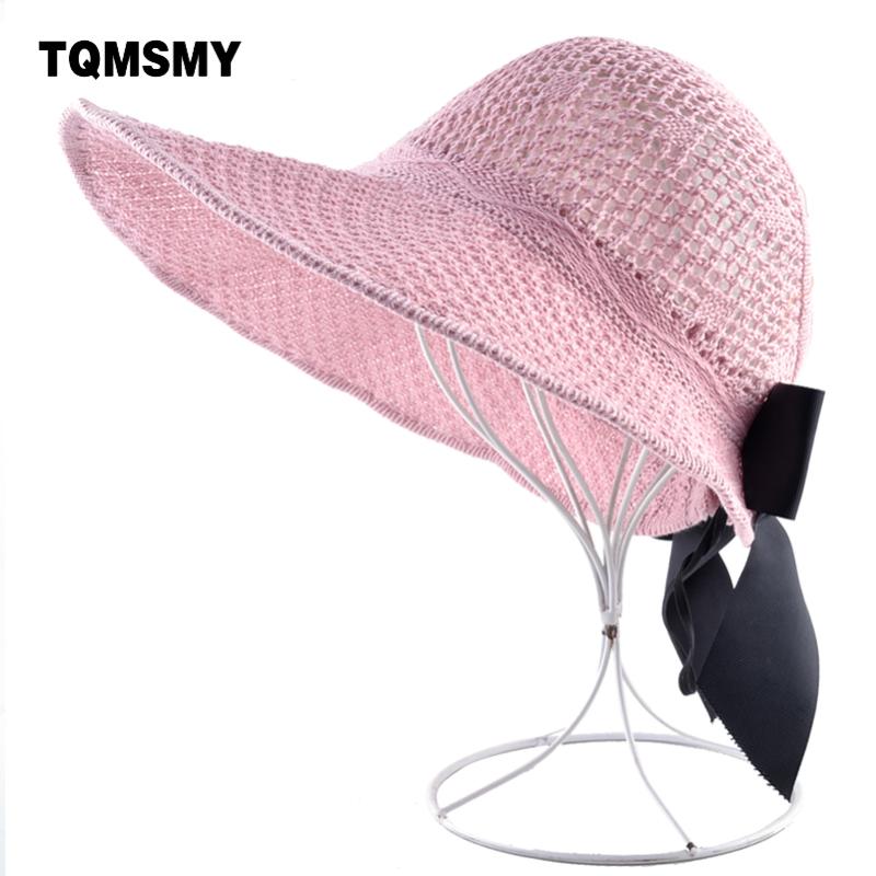 

TQMSMY Fashion Summer Hats For Women Elegant Straw Cap With Bow-knot Foldable Sun Hats Ladies Wide Brim Visor CapsTMP71, Beige