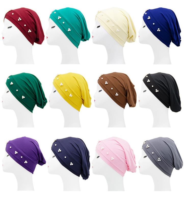 

Muslim Beaded stretch Turban cap Islamic Underscarf Bonnet Solid Modal Under Scarf caps turbante mujer TB-120, Beige
