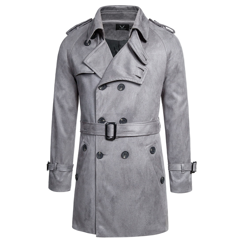 

2020 Autumn Long Trench Coat Men New Double Breasted Suede Coat Men Slim Fit Pea British Style Windbreaker Jacket, Black