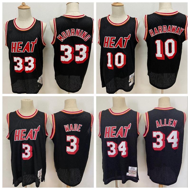 

Throwback Authentic 34 ALLEN 10 Hardaway 33 Mourning Dwyane 3 Wade Miami Heat Cleveland Cavaliers Warriors Basketba, Black;red