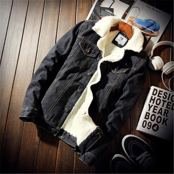 

WGX Men Jacket and Coat Trendy Warm Fleece Thick Denim Jacket 2020 new Fashion Mens Jean Outwear Male Cowboy Plus Size, As pic
