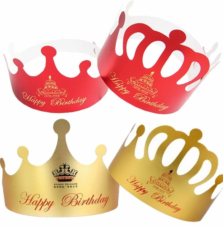 

10 pcs) Birthday Hat Crown Child Adult Universal Gold Card Birthday Paper Cake Party hat