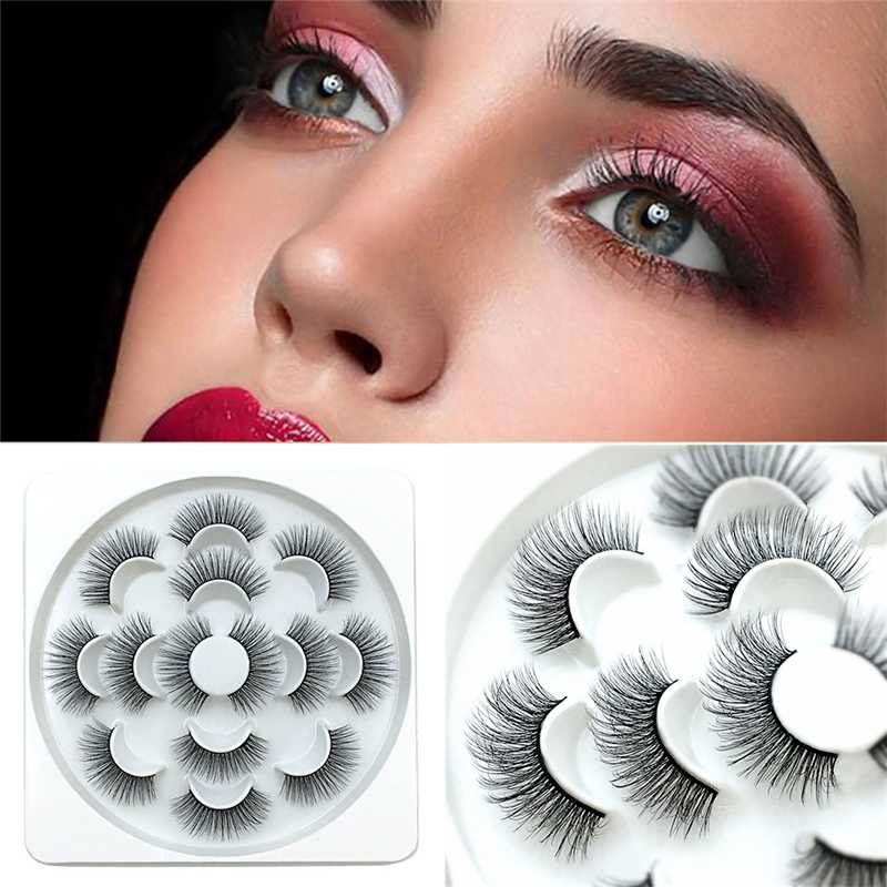 

7Pair Luxury 6D Vivid Shiny Long Lifespan False Lashes Fluffy Strip Eyelashes Long Natural Party Hand-made Easy to Apply G0429