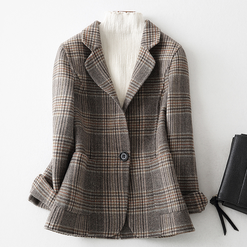 

Double Sided Cashmere Coat Ladies Autumn Winter Warm Wool Jacket for Women Top Quality Short Plaid Jacket Ydf48 MF643, As the picture
