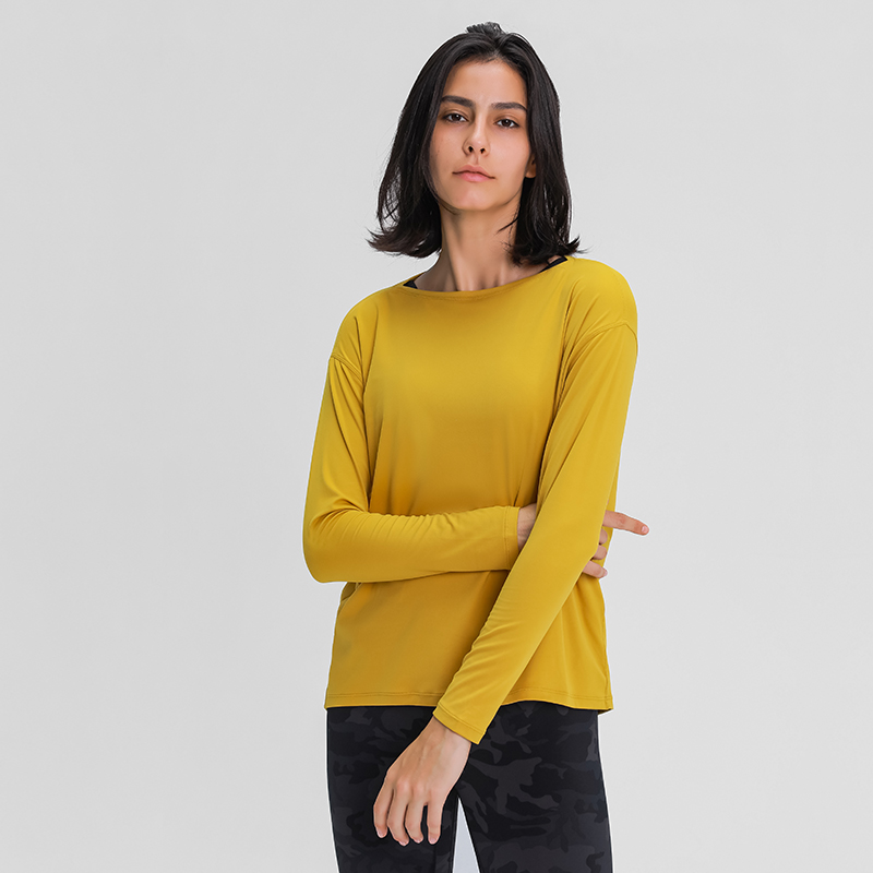 

Soft Naked Feeling Workout Yoga Shirts Women Autumn Long Sleeve Fitness Top Loose Fit Sport Shirt Solid Gym Clothes Sportswear, Black