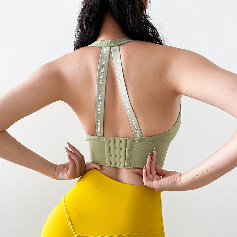 

New Letter Straps Women Sports Bra Adjustable Back Buckle Yoga Bra Sexy Women Seamless Dry Quick Running Shockproof Fitness, Black