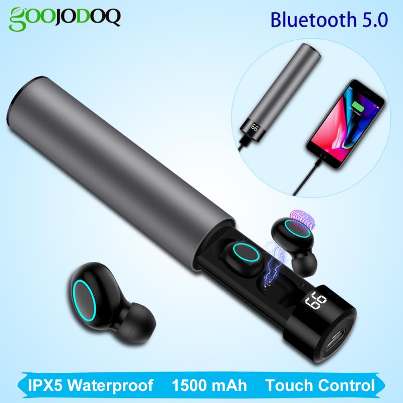 

TWS Wireless Bluetooth 5.0 Touch Control Headphones IPX5 Waterproof Sports Noise Cancelling with 1500 mAh Charger Case