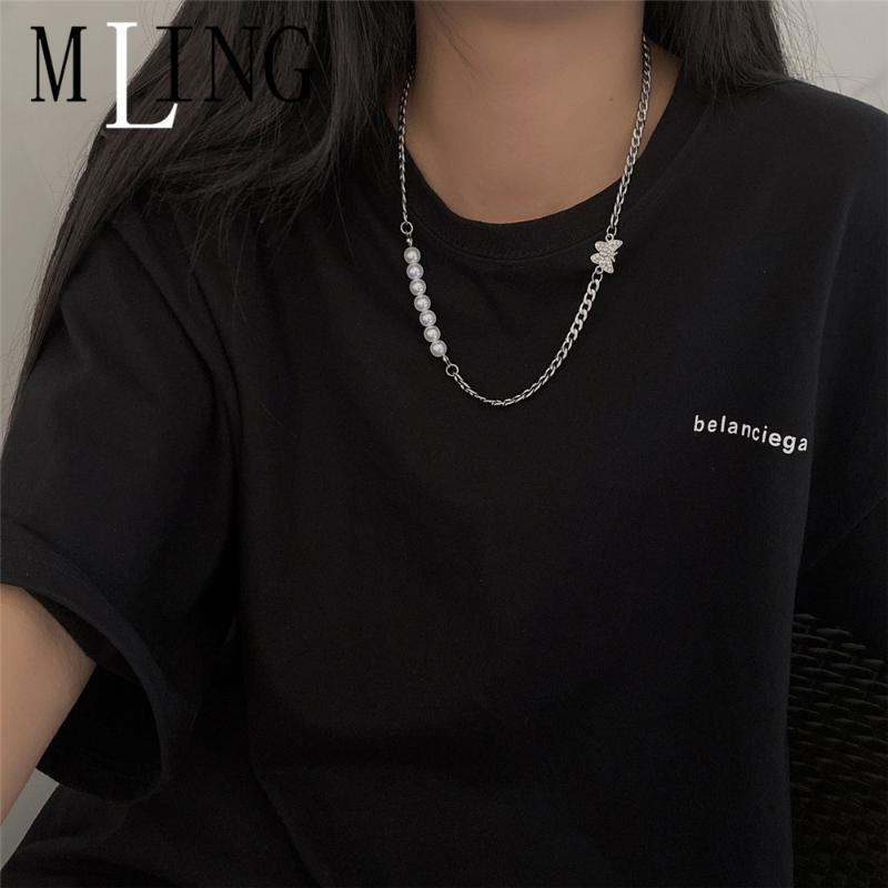 

MLING Vintage Metal Geometric Animal Choker Necklace Fashion Pearl Butterfly Necklace for Women