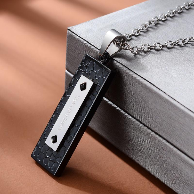 

E Jewelry Stainless Steel Square Couple Necklaces for Women Men Ture love Waits Pendant Necklaces with Crystal Fashion Jewelry
