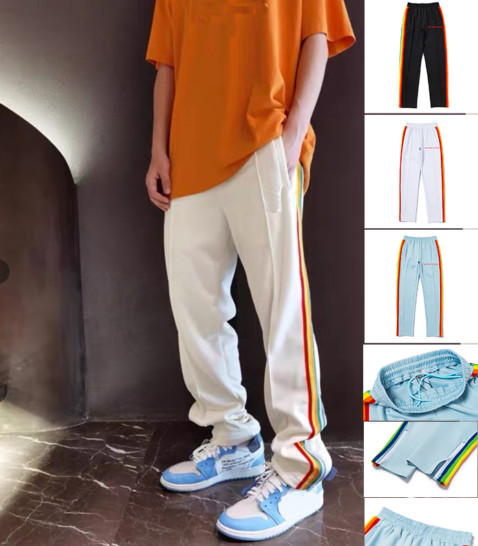 

New Arrival Autumn Winter sweatpants Men's Sportswear jogging Pants Rainbow trim hem zip opening Casual Lover Sport Hip Hop, Black