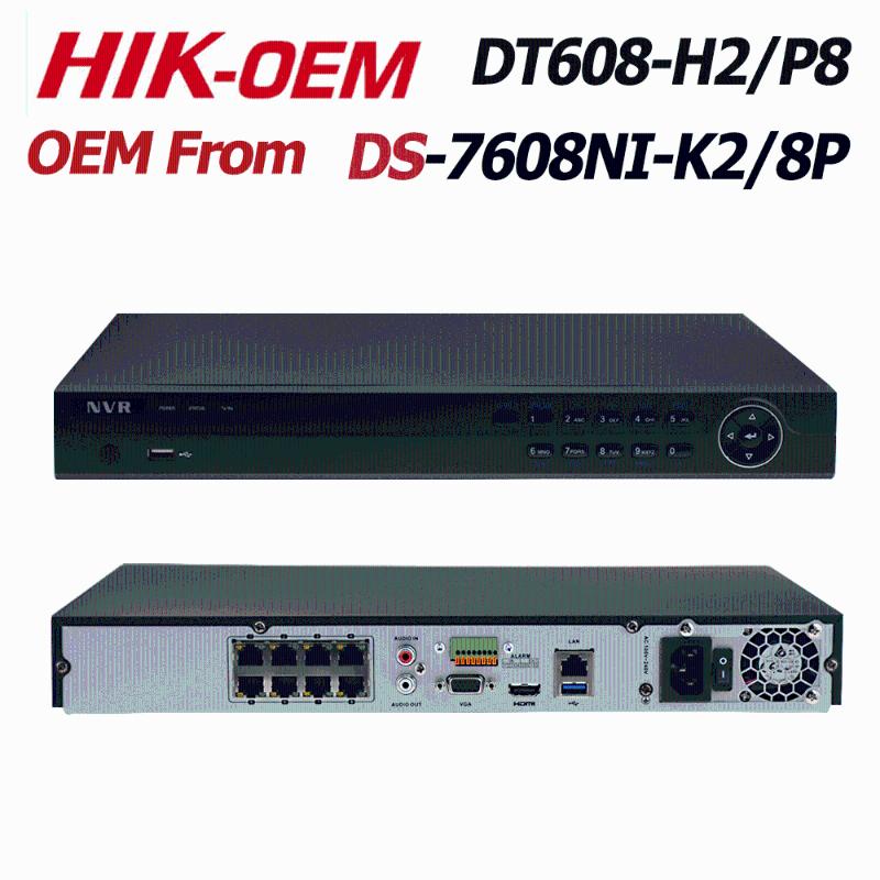 

Hikvision OEM NVR DS-7608NI-K2/8P (OEM model : DT608-H2/P8) 8CH 8 POE NVR for POE Camera 8MP 4K 2 SATA Network Video Recorder