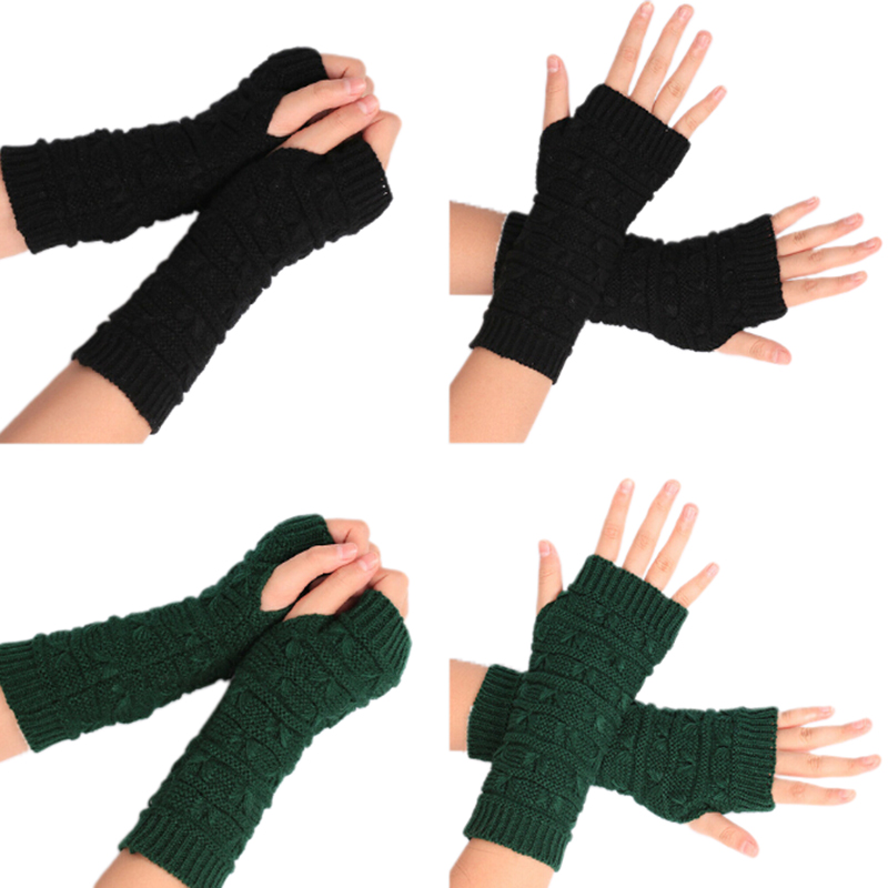 

Button Knitted Mitten Long Gloves Autumn Women Wool Arm Warmers Winter Mangas Fingerless Gloves Guantes Tactical