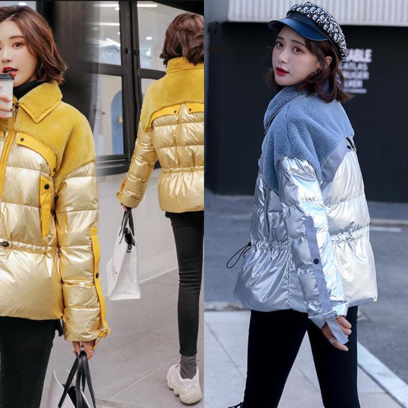 

New Gold Glossy Winter Jacket Women Down Parkas Coat Female Warm Parka Short Coat Fashion Slim Duck Down Jacket Outerwear