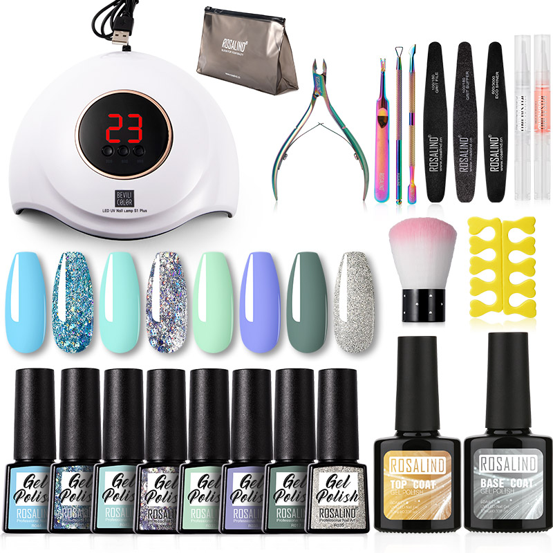 

ROSALIND Gel Nail Polish Kit Hybrid Varnish Set Semi Permanent Gel Nail All For Manicure UV LED Lacquer Soak Off Art