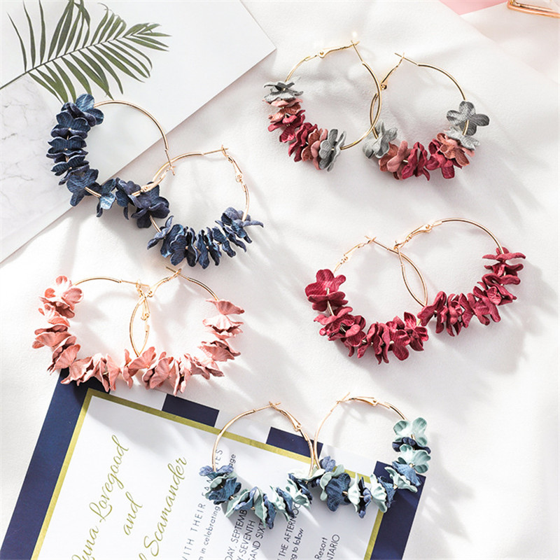 

Han edition cloth art sweet flowers ear ring han edition temperament long petals exaggerated sexy female personality earrings