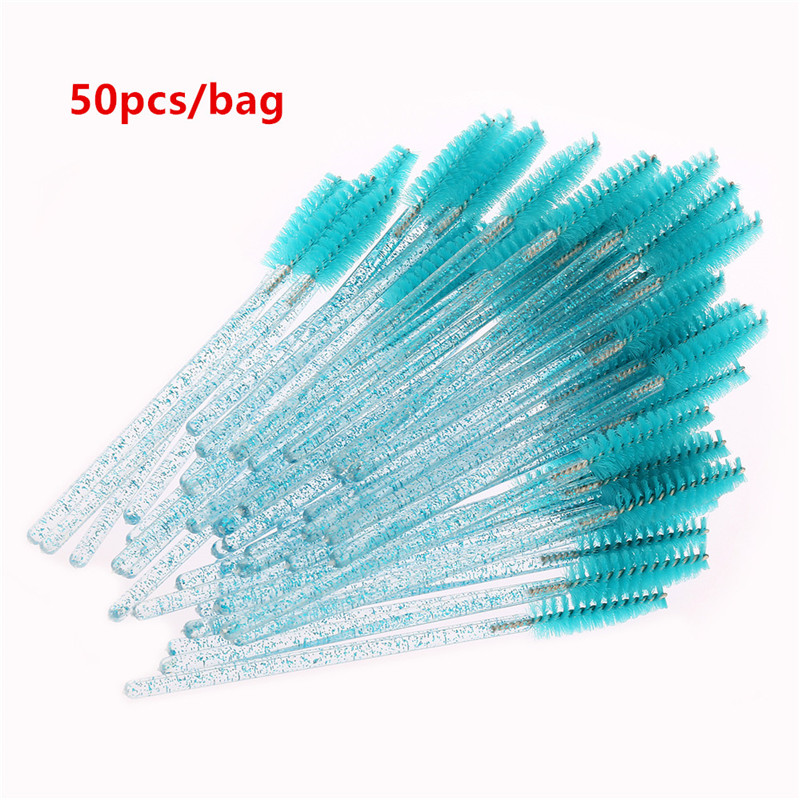 

50pcs Shiny Blue Disposable Eyelash Applicator Wand Curler Brush Set Mascara Eyebrow Spoolers Comb Wands Spoolies Brushes TM219