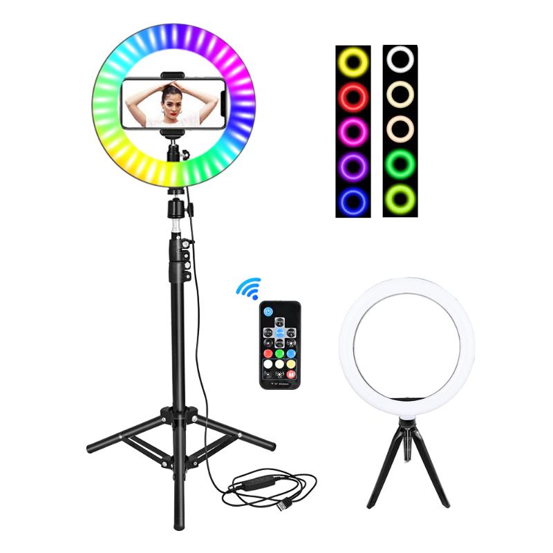 

2.1M RGB LED Ring Light Photo Studio Camera Photography Dimmable Video light for Youtube Makeup Selfie With Tripod Phone Holder