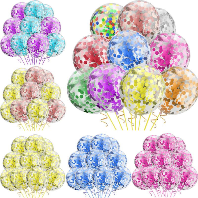 

12-Inch Transparent Latex Paper Balloon Gold Confetti Sequined Balloon Set Birthday Party Decoration 10 PCs