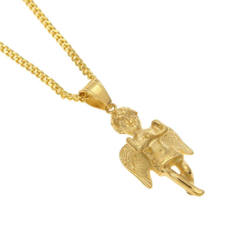 

Unique Hip Hop Men's Stainless Steel Necklace Little Angel Cupid Necklace personality Gold Exquisite Jewelry