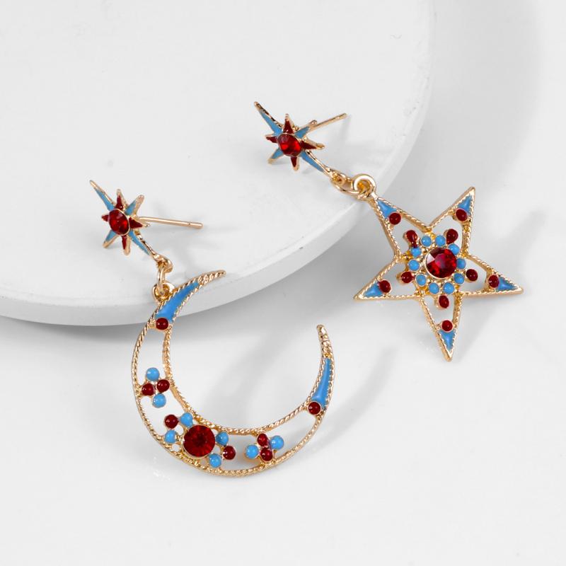 

Female earrings pentacle star moon hot-selling oil drop earrings unique design asymmetrical jewelry gifball jewelry