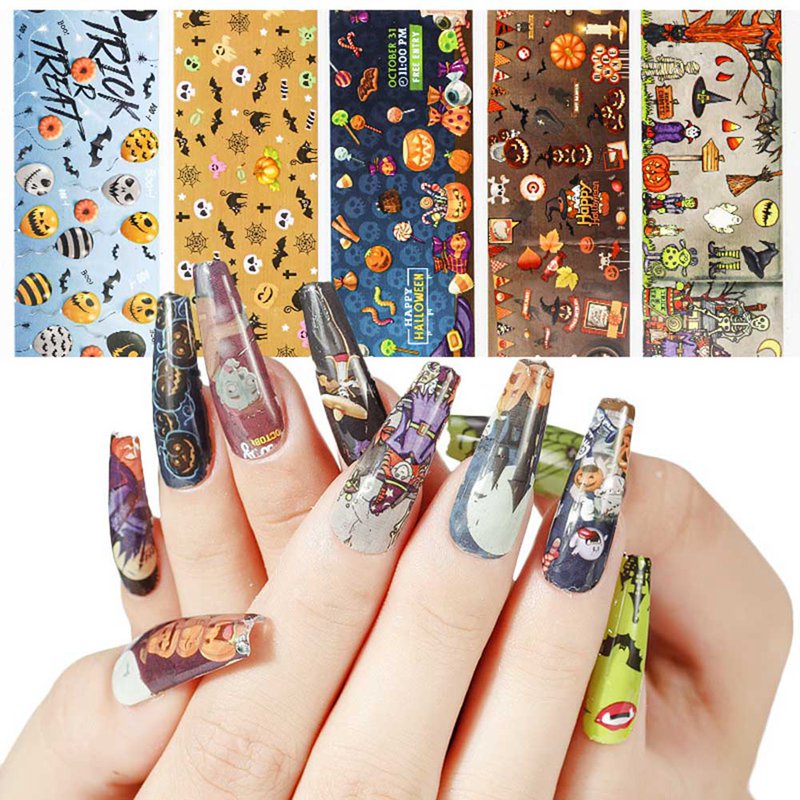 

10Pcs/set Christmas Nail Transfer Foil Santa Claus Snowflake Pumpkin Halloween Nail Decals Sticker DIY Art Decoration