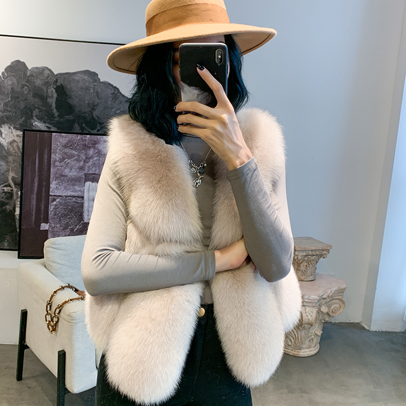 

Women 2020 Winter New Arrival Genuine Fur Vest Jacket Female Warm V-Neck Sleeveless Coats Laides Solid Color Outwears V137, Meihongse
