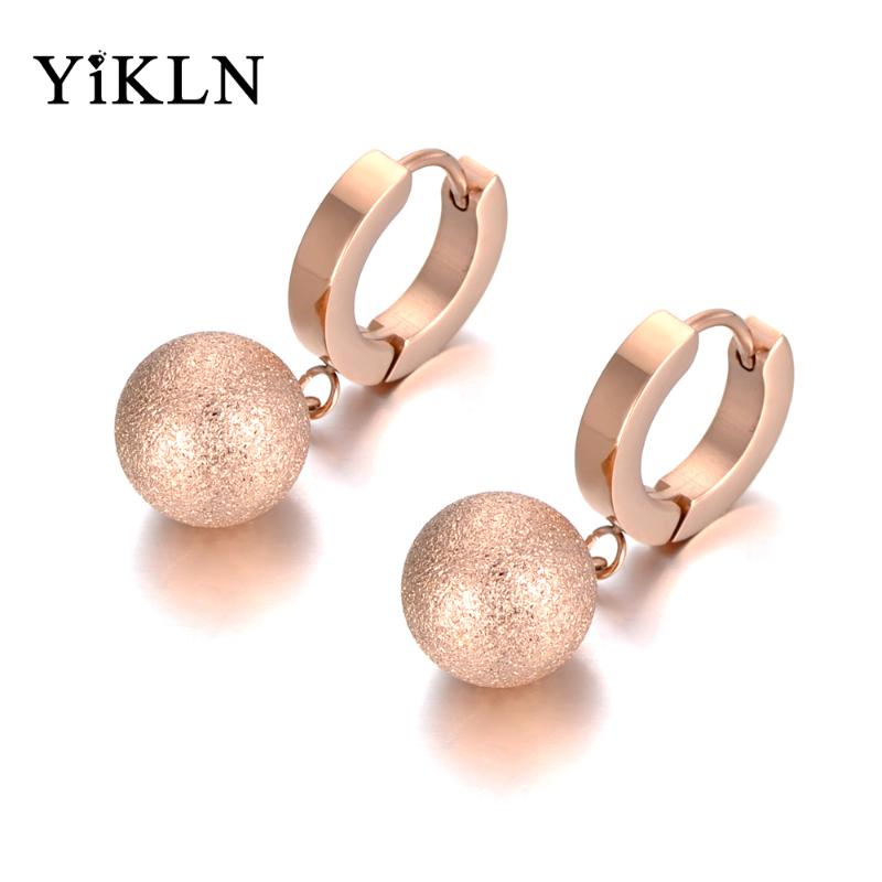 

YiKLN Office Style Frosted Ball Hoop Earrings For Women Girls Rose Gold Titanium Stainless Steel Party Earrings Jewelry YE19221