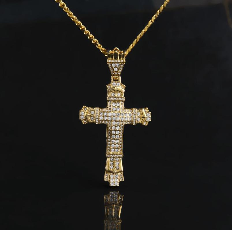 

Eskeem Hip Hop Retro Zircon Out Cross Pendant Men Rapper Necklace Jewelry Gift