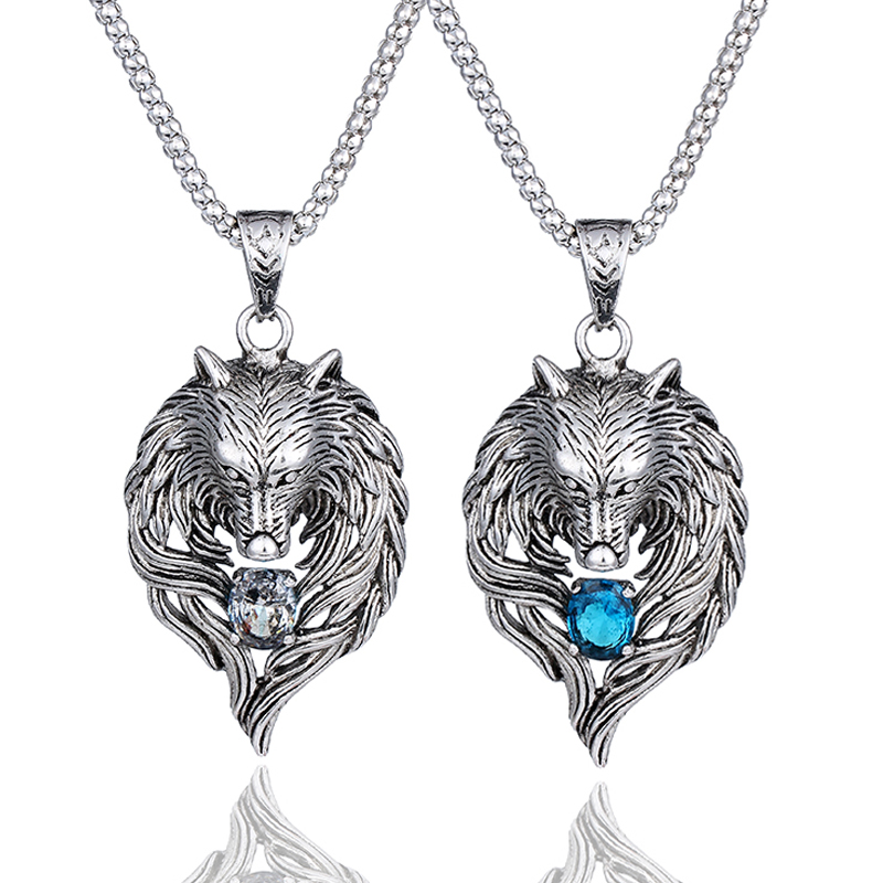 

1pcs Norse Vikings Pendant Necklace Norse Wolf Head Necklace Original Animal Jewelry Wolf Head hange Crystal Necklaces Collares