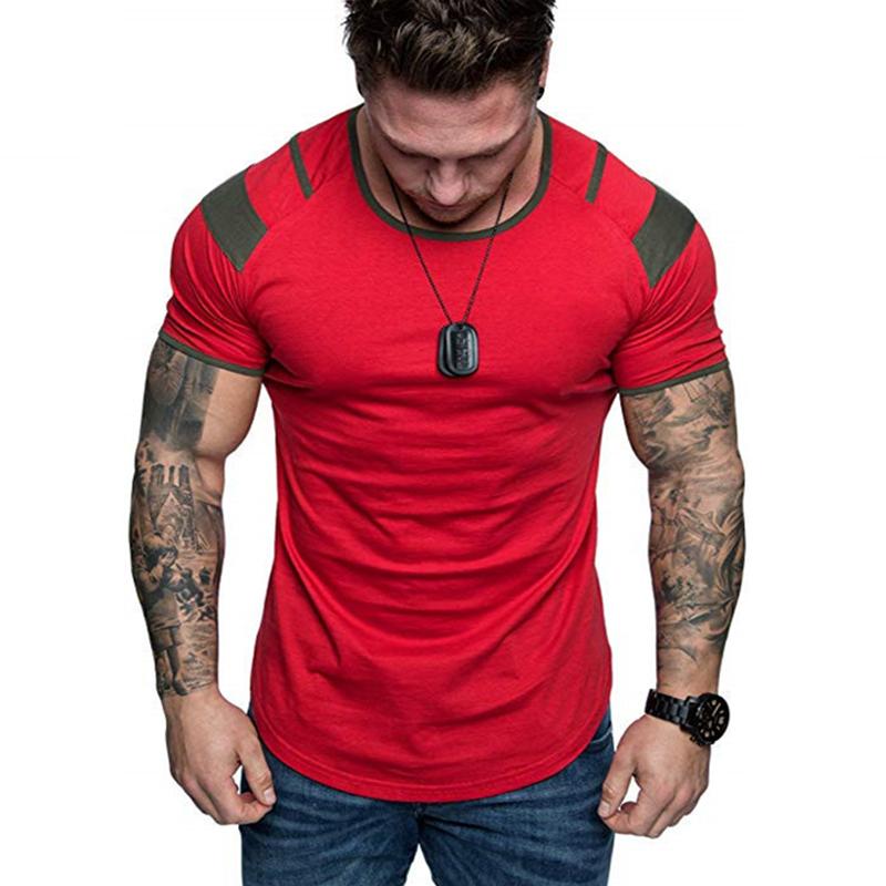 

New summer Splicing Short Sleeve Cotton T shirt Men Casual O-neck Hip Hop T-shirt Top Men Loose Slim Tees Tops US Size M- 3XL, Blue o1