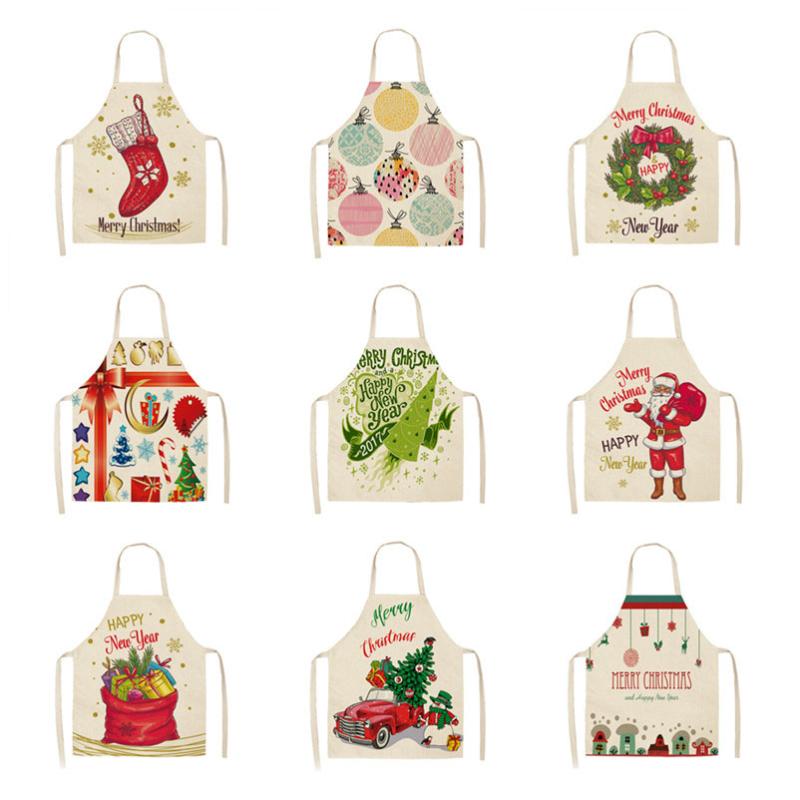 

Santa Claus Christmas wreath aprons Christmas aprons printing home kitchen baking cooking party decorations 53*65cm