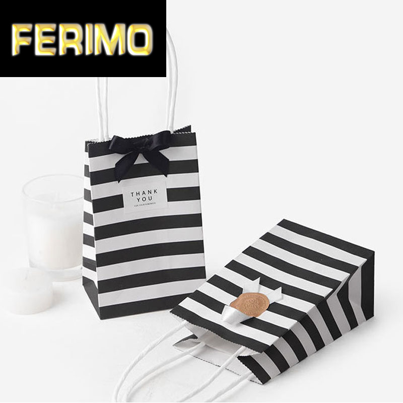 

5pcs Small Gift Bag with Handles Red Black Striped Paper Box Bag for Gift Packing Mini Candy Birthday Party Decoration