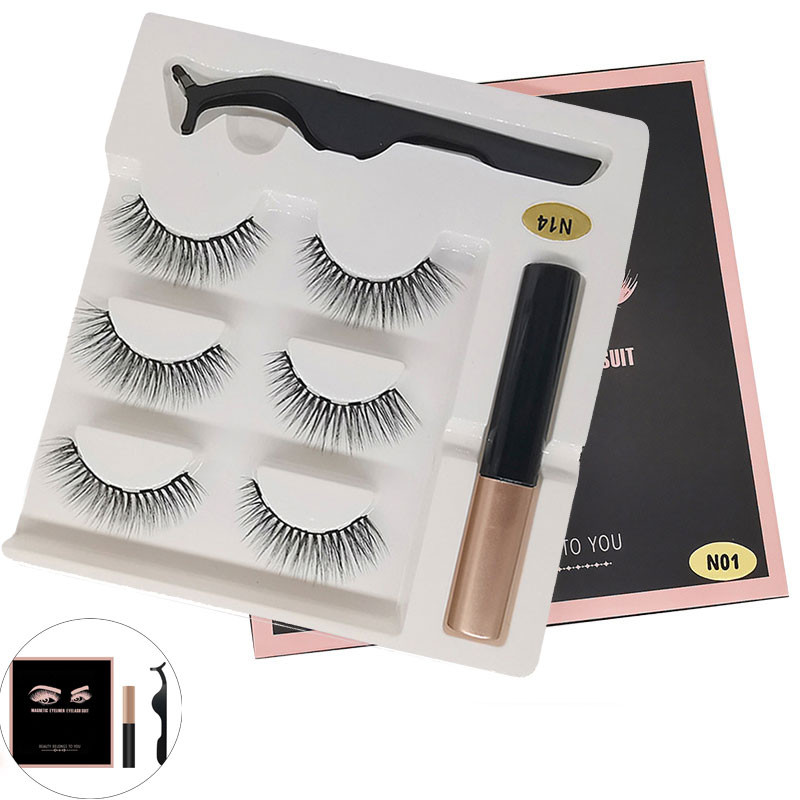 

3 Pair 3D Luxury Eyelashes Liquid Magnetic False Eyelashes Tweezer Set Eye Lashes Kit Women Makeup Lash Makeup Tool L58