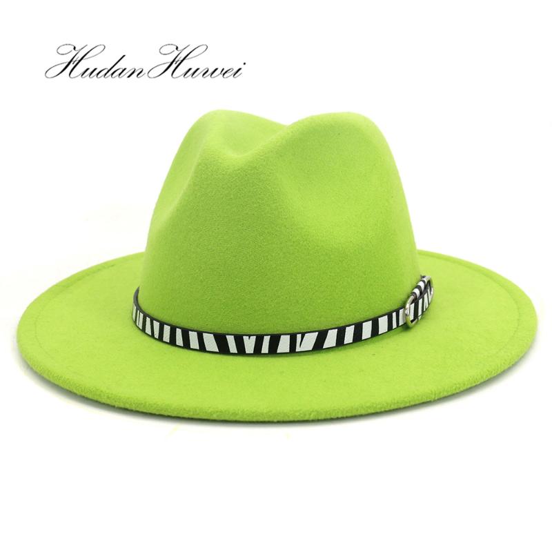 

2020 New Fashion Style Wool Fedora Wide Brim Woolen Hat Jazz Hats Women Elegant Top Caps Unisex Cotton Solid, White