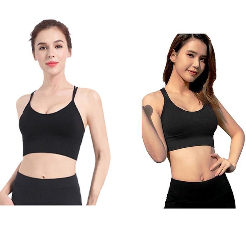 

2 Pcs No Steel Ring Beautiful Back Sports Bra Cross Vest Type Shockproof Yoga Fitness Sports Underwear Female Blcak, Black