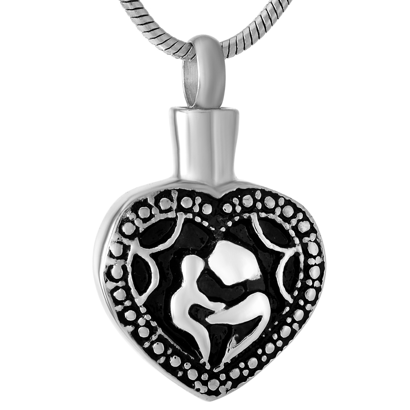 

IJD9523 Stainless Steel Cremation Mom and Baby Love Commemorative for Ashes Urn Keepsake Inlay Crystal Pendant Necklace Jewelry
