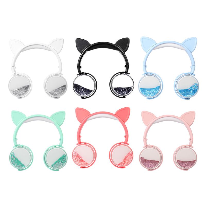 

Girls Cat Ear Headset Quicksand Decor Music Sports Headphones for Kids Gifts
