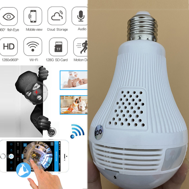 

960p Mini Wifi P2P Camera Panoramic Light Bulb Lamp IP CCTV Video Surveillance Camera Infrared Motion detection Camcorder