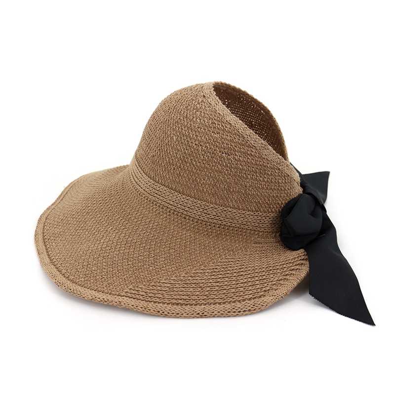 

WZCX 2020 New Bow Korean Version Foldable Summer Beach Hat Casual Tide Solid Color Women'S Hat Empty Top, Picture color