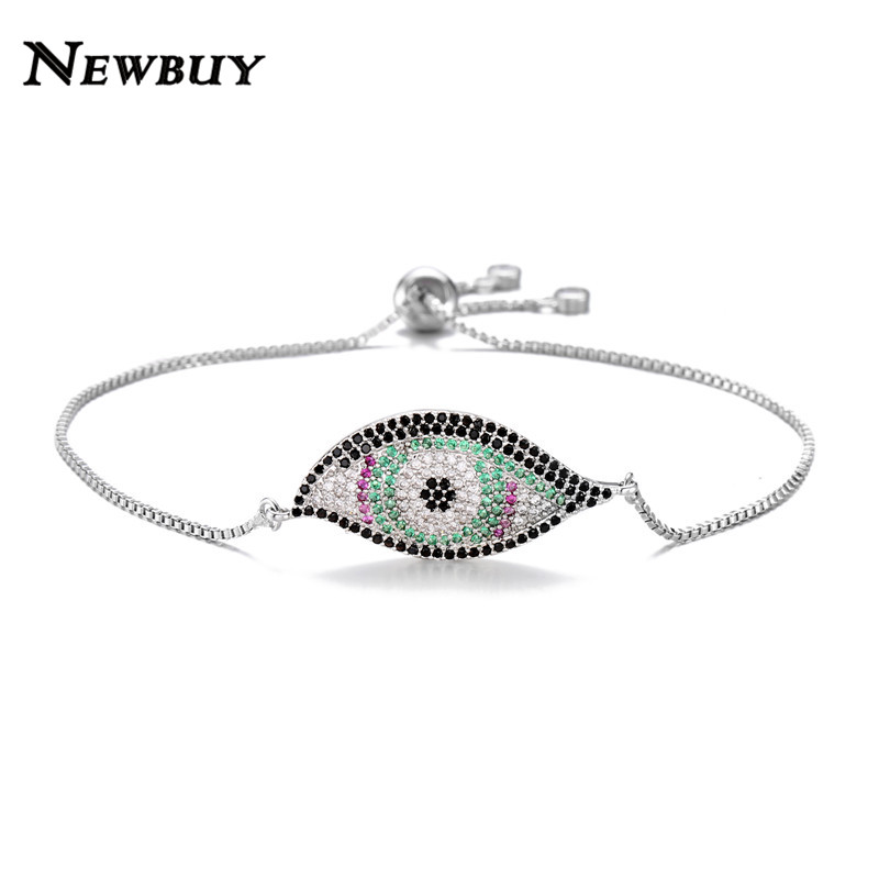 

NEWBUY Fashion Colourful Cubic Zirconia Pave Setting Jewelry Gold Color Evil Eye Charm Bracelets Female Party Jewelry