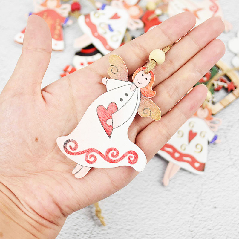 

2pcs Chrismtas Wood Ornament For Christmas Tree Hanging Decoration Wooden Rope Angel Pendant DIY Wedding Party Home Decor