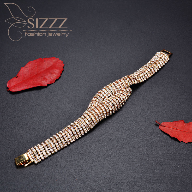 

2020 New European and American gold inlaid personality wide rhinestone bride Bracelet&Bangles for women