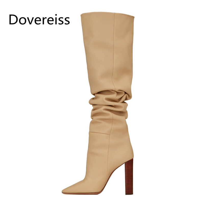 

Dovereiss Fashion Women's Shoes Winter Pointed Toe Leopard print Elegant Chunky heels Over the knee boots Concise Mature 33-48, Leopard print suede