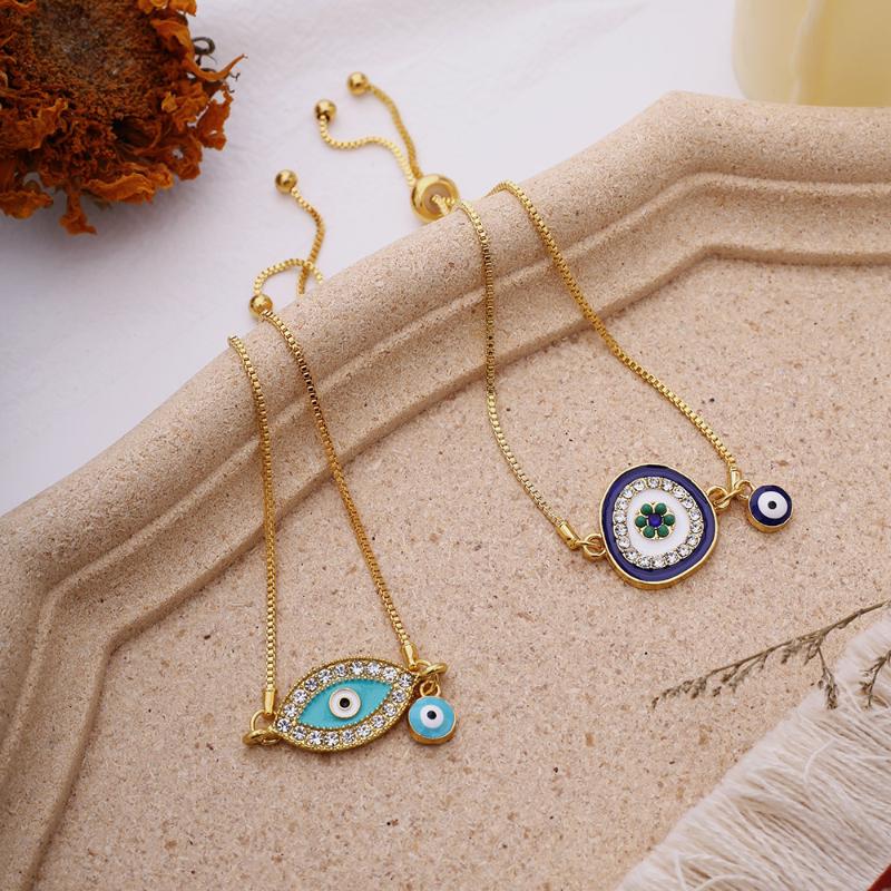 

2020 New Bohemian Ladies Fashion Adjustable Enamel Evil Eye Rhinestone Charm Bracelets For Women Boho Ladies Tennis Bracelet