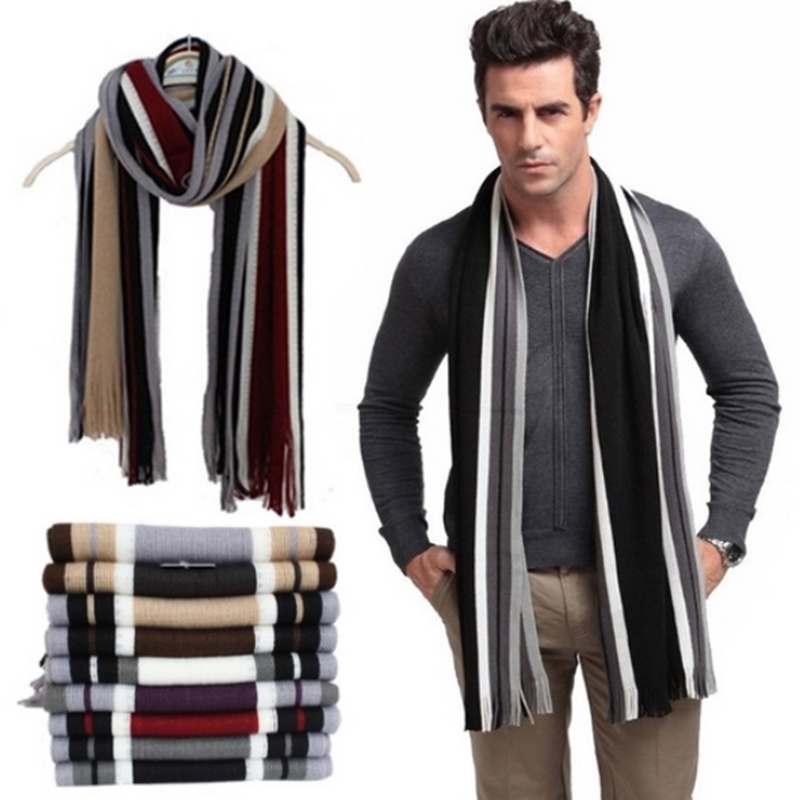 

Winter designer scarf men striped cotton scarf female & male brand shawl wrap knit cashmere bufandas Striped with tassels