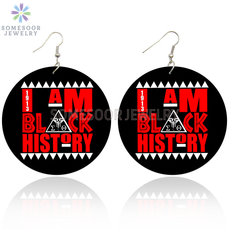 

Dangle & Chandelier SOMESOOR I AM Black History Arts Wooden Drop Earrings Both Sides Printed Big Ear Loops Pedant Jewelry For Women Gifts