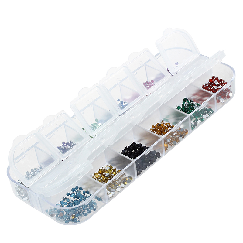 

3000pcs 1.5mm Round Rhinestone 12 Colors Hard Case Nail Art Tips Acrylic UV Gel