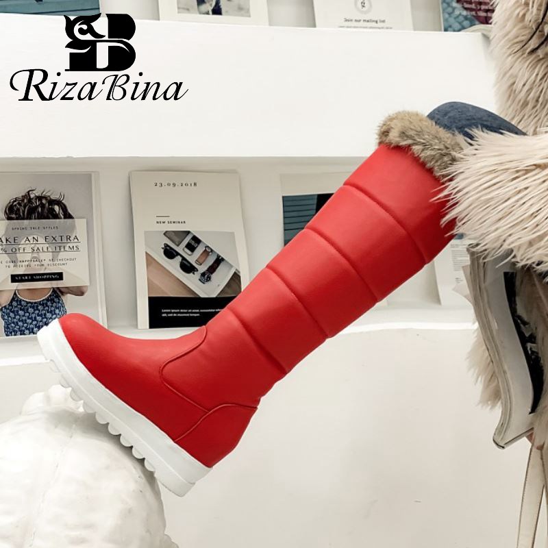 

RIZABINA Warm With Fur Snow Boots For Women Fashion Crystal Solid Color Knee High Boots Winter Long Woman Size 33-43, White