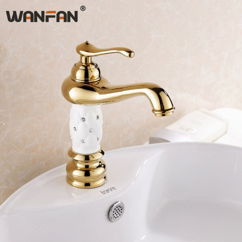 

Luxury Gold Bathroom Basin Faucet Decorative Ceramic Crystal Studded Single Handle Faucets Deck Mounted Sink Mixer Tap 815K